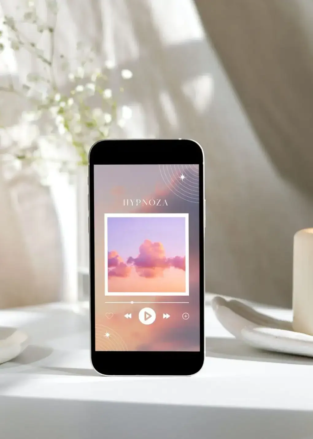 audiohypnoza-emočně-sytá Mobilní telefon, na kterém se přehrává audiohypnóza emočně sytá